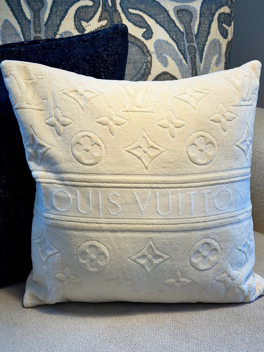 Louis Vuitton Cream Embossed Monogram Accent Pillow